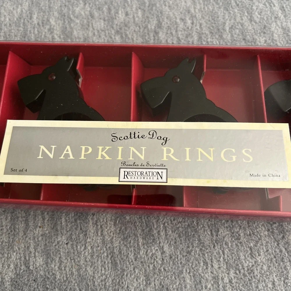 Restoration‎ Hardware Scottie Dog Napkin Rings Set 4 Wheeled Black Original Box
